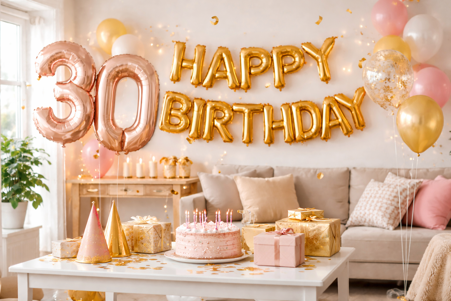 Fröhliche Geburtstagsparty im Wohnzimmer